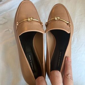 Charles & Keith Beige Loafers with Gold Detail
